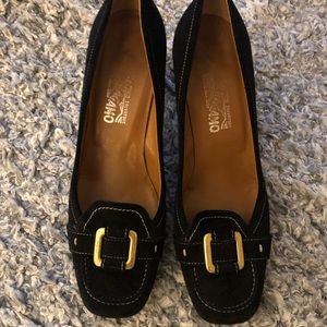 Salvatore Ferragamo Black Suede Pumps
